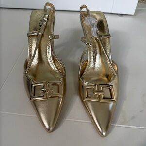 Gold Metallic Sling Back Heels - Size 10 - New!